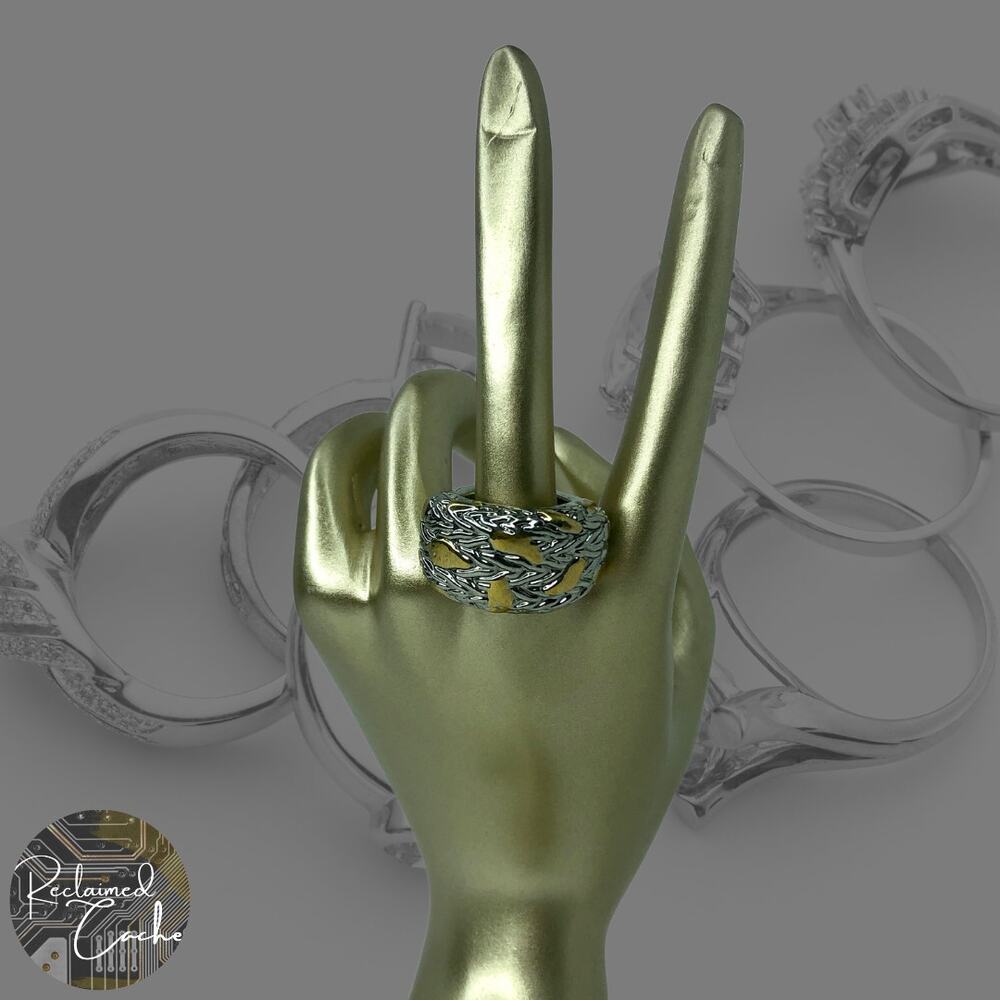 Silver and Gold Abstract Strokes Ring - Size 7